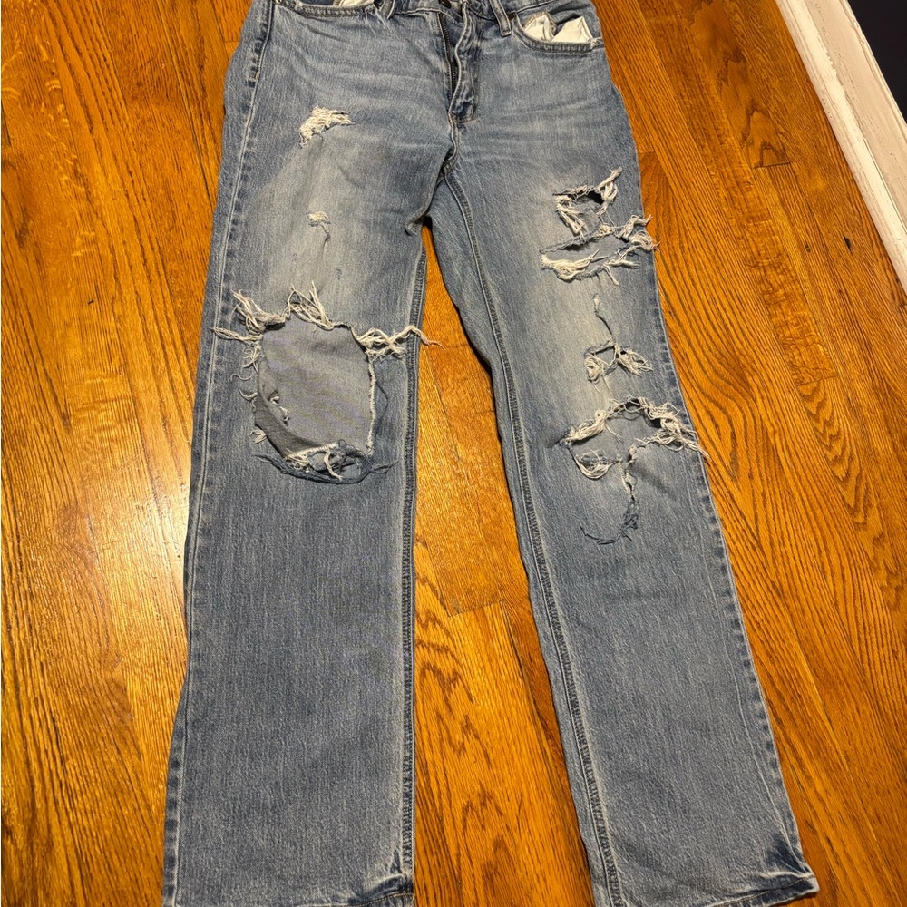 Eunina Classic Blue Ripped Straight Leg Jeans